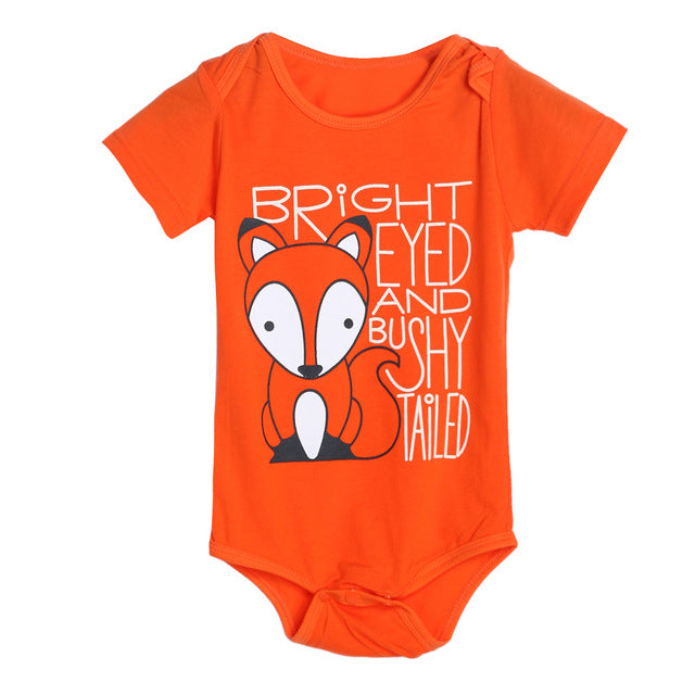 Cartoon Fox Baby Bodysuit Short Sleeve Cotton Infant Clothing Toddlers Jumpsuit Summer Baby Girl Bodysuits Grey Orange