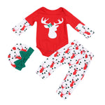 3pcs Unisex Baby Kids New Year's Clothes For Chidren Long Sleeve Christmas Red Printed Romper Tops Long Pants Set