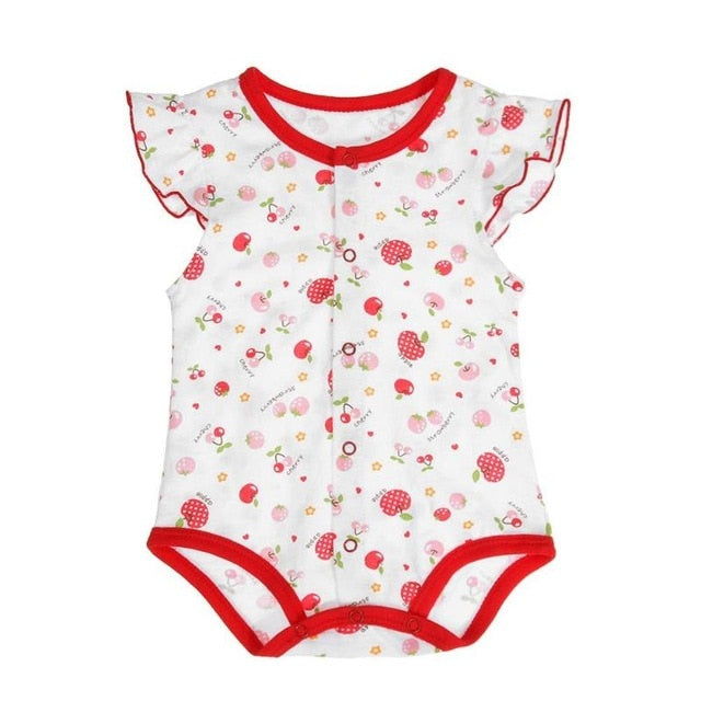 Summer Baby Girls Romper Short Sleeve Floral Print Cotton O-Neck Casual Buttons Romper Jumpsuit Clothing for Baby Child